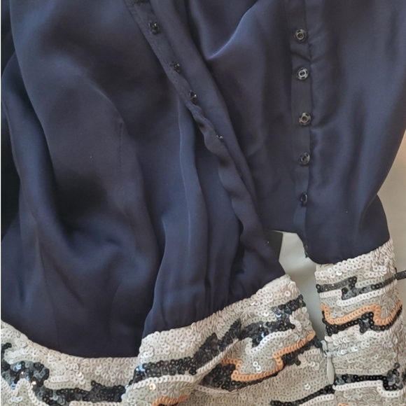 Blaise Kavanagh Silk Sequin Cocktail Dress Black Draped Back Striped Sleeveless - Picture 7 of 10